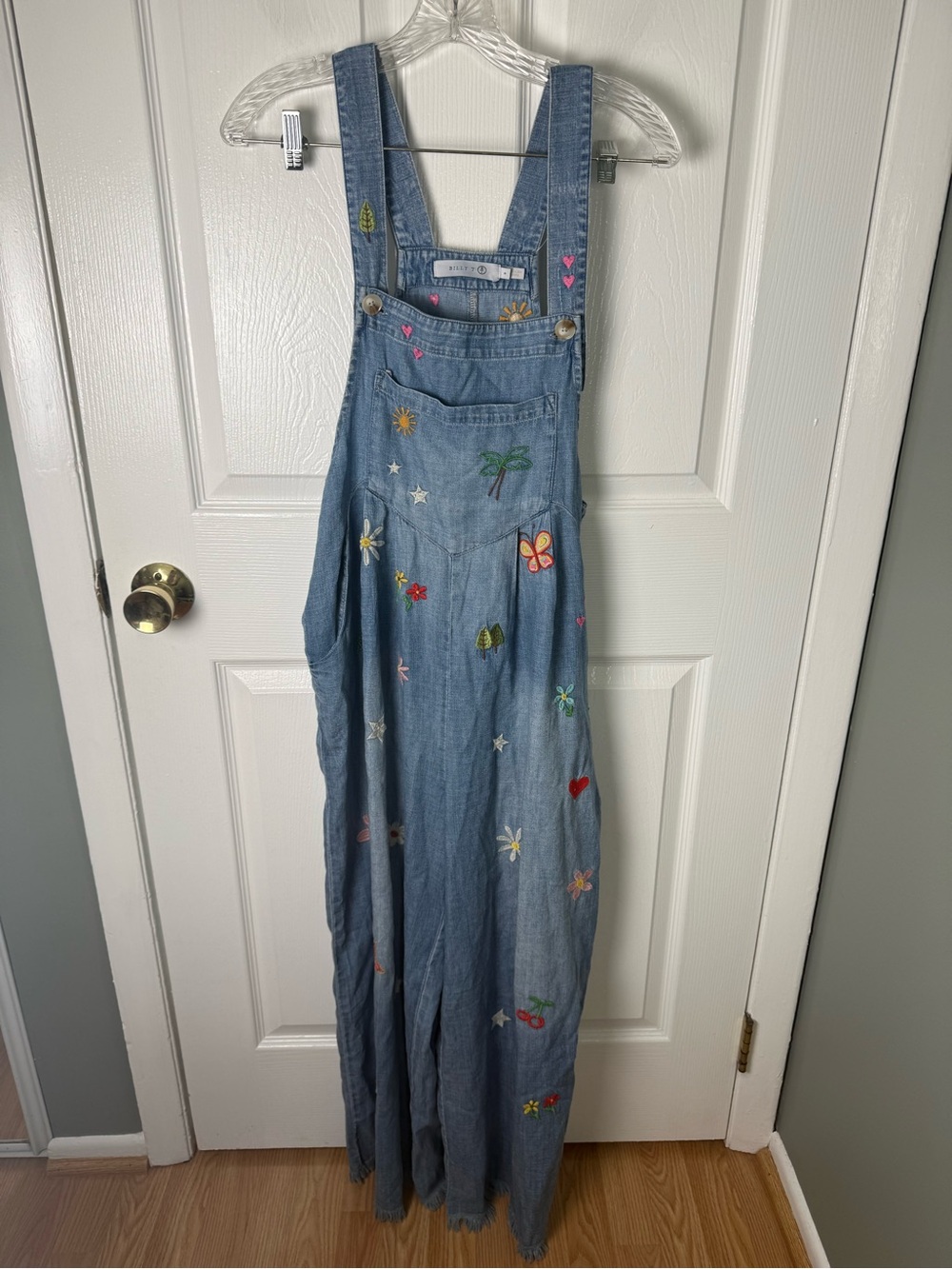 Billy T Oooh La La Embroidered Wide Leg Denim Overalls S - Picture 2 of 10